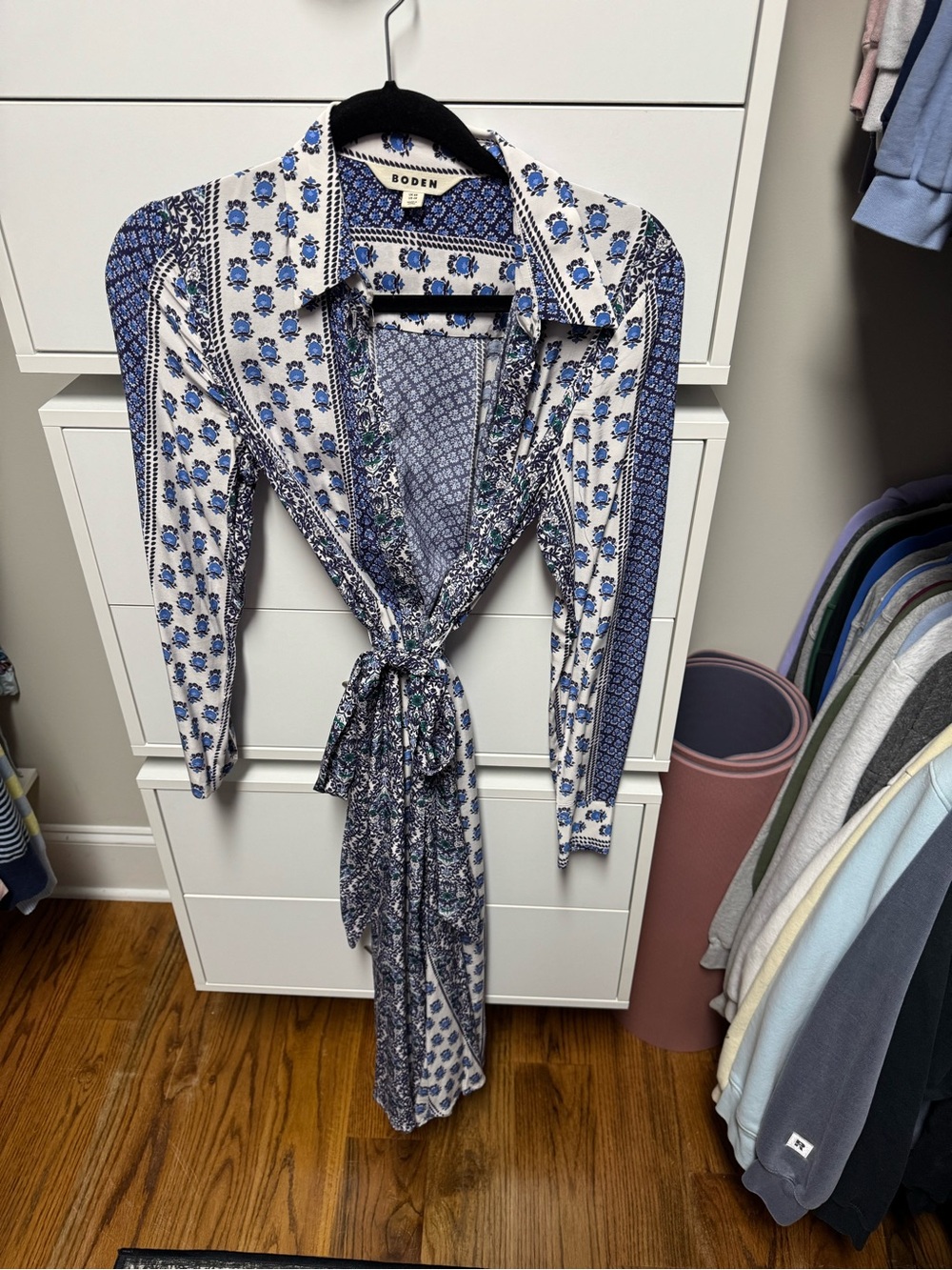 Boden Blue & White Mixed Paisley Wrap Dress